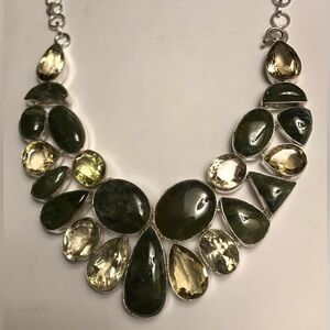 Nephite Jade Citrine 925 Sterling Silver Necklace